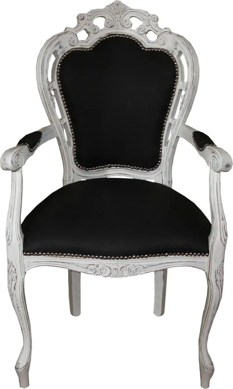 Casa Padrino barroco de lujo silla de comedor con apoyabrazos Negro / blanco antiguo - Silla design - calidad de lujo Knallerangebot