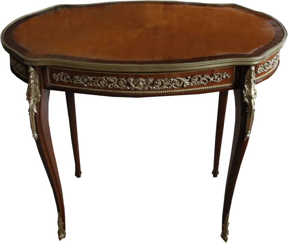Nur Heute Casa Padrino de lujo con incrustaciones de mesa lateral barroca de caoba con aplicaciones de bronce 90 x 53 x H77 cm