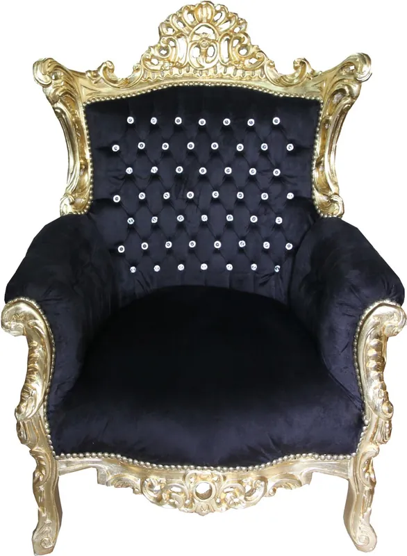 Markenware Sillón de la Casa Padrino barroco Al Capone Negro de oro con diamantes de imitación de Bling Bling