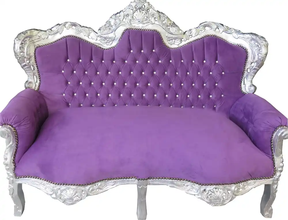 Billig Casa Padrino barroco sofá de dos plazas Rey púrpura / de plata con diamantes de imitación Bling Bling