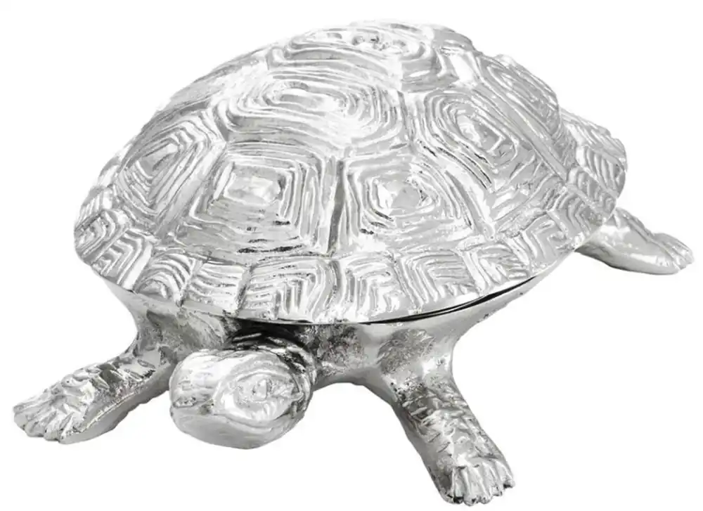Caja de lujo Casa Padrino con la tortuga tapa de latón niquelado 19,5 x 10,5 x 6,5 cm H. - Decoración de lujo Neue Ware