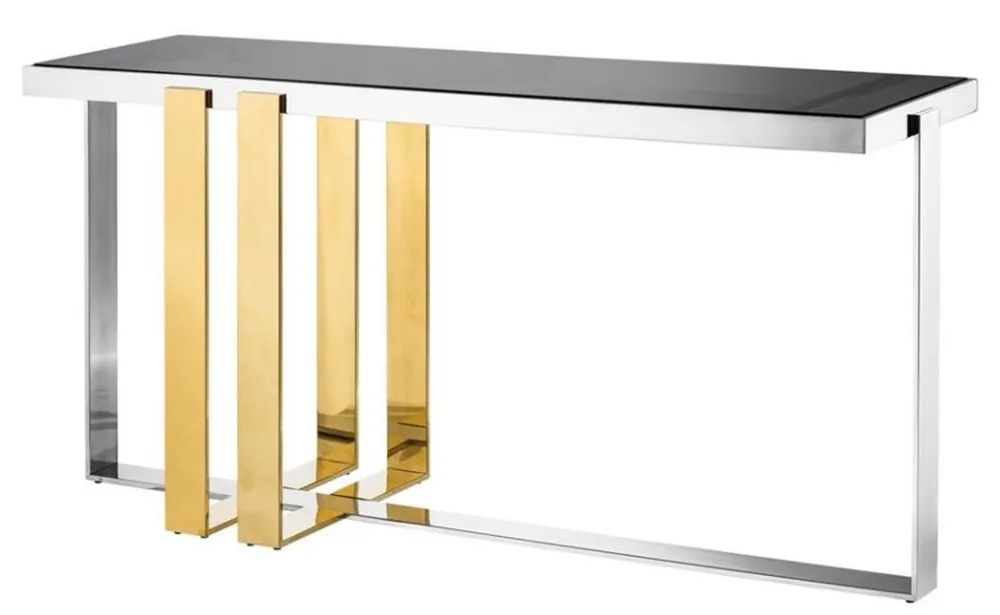 Markenprodukt Consola de acero inoxidable diseñador Casa Padrino con cristal ahumado - mesa de consolas de lujo