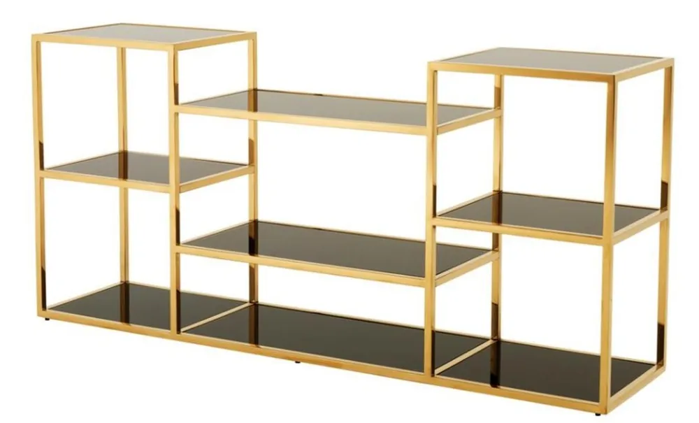 Direktkauf Casa Padrino oro consola de lujo con vidrio negro 160 x 38 x H. 75 cm - colección del diseñador