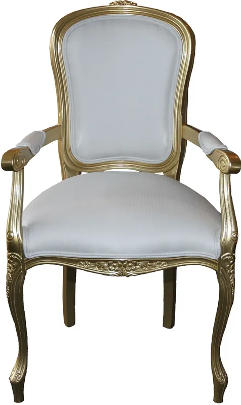 Preiswert Presidente Cena Casa Padrino barroco con reposabrazos / oro blanco - Silla design - calidad de lujo