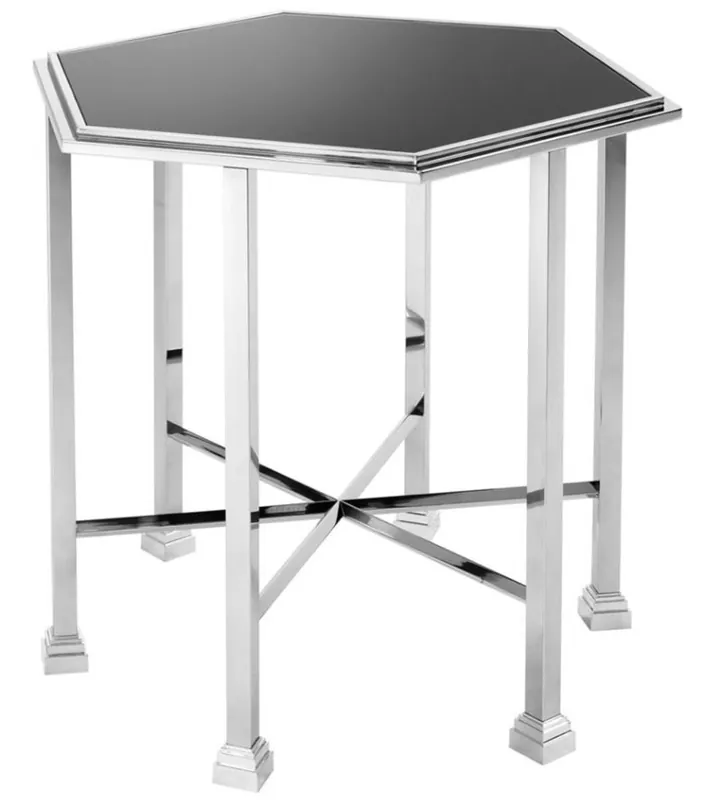 Plata mesa de diseño Casa Padrino con tapa de cristal negro 71 x 62 x H. 65 cm - calidad de lujo Bestseller