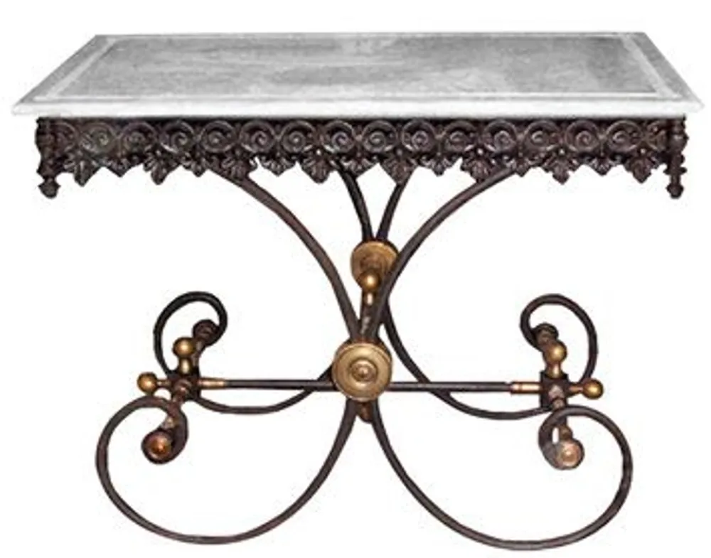 Casa Padrino mesa nostálgica de jardín de hierro forjado con tapa de mármol blanco - 100 cm x 67 cm x H75 cm - muebles de jardín de lujo Top-Angebot
