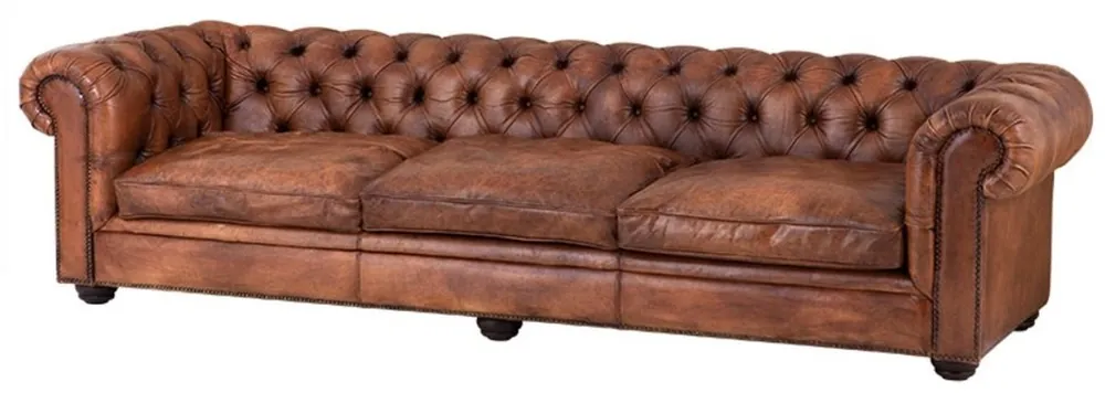 Casa Padrino aficionado 3 asientos sofá marrón 280 x 94 x H. 70 cm - de lujo sofá de cuero real Beliebt