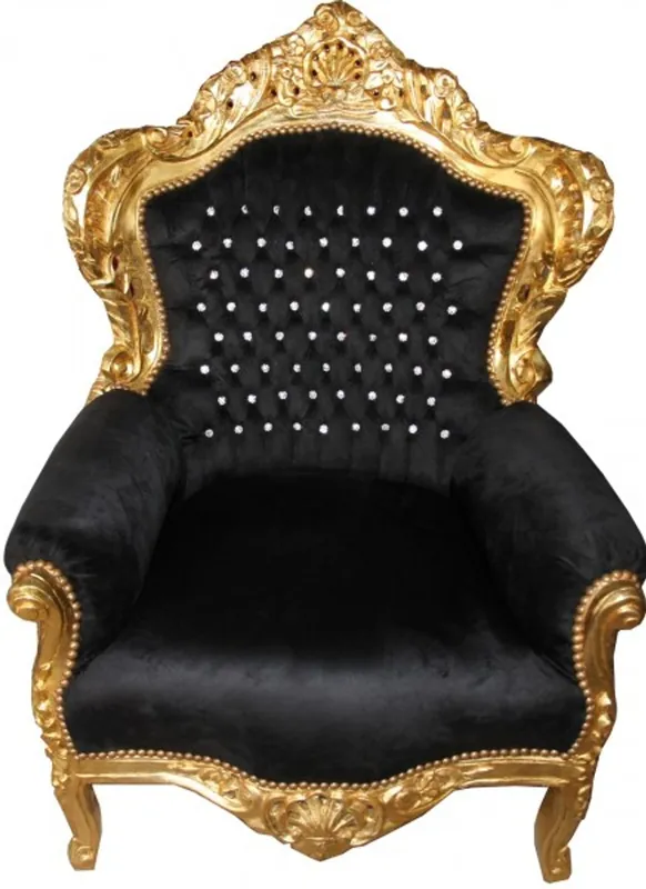 Abverkauf Casa Padrino baroque chair king black / gold with glittering stones - luxury baroque armchair
