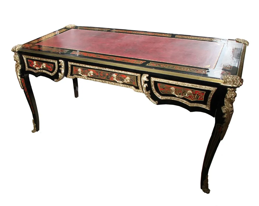 Escritorio Casa Padrino barroco Boulle Negro / Oro / Rojo - 161 cm x 83 cm x 82 cm Mega-Angebot