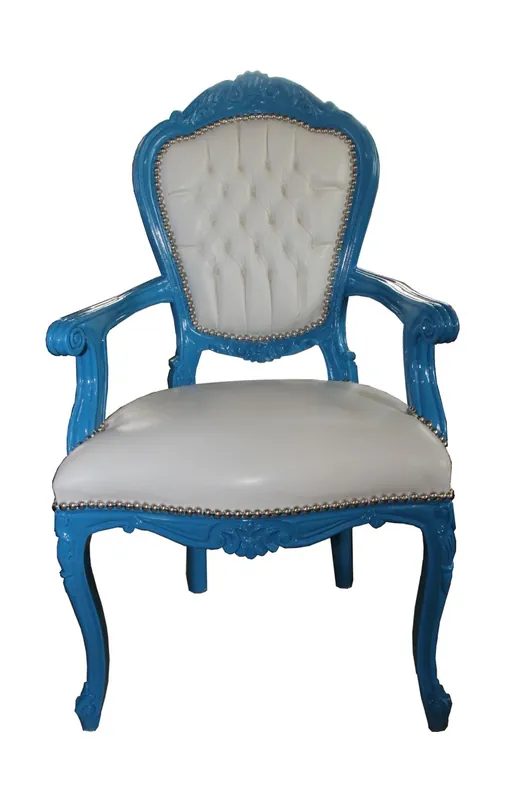 La cena barroco Silla Azul / Blanco de efecto cuero con apoyabrazos Super-Preis