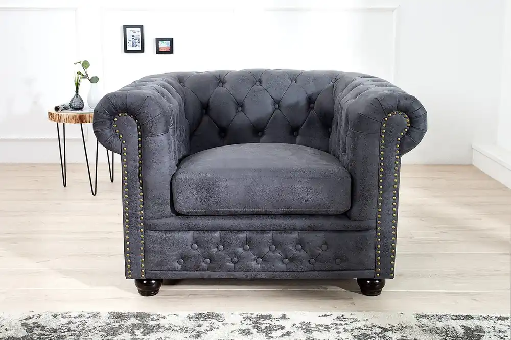 Neu Casa Padrino Sillón Chesterfield Antiguo gris - sillón gris antiguo - sillón de salón