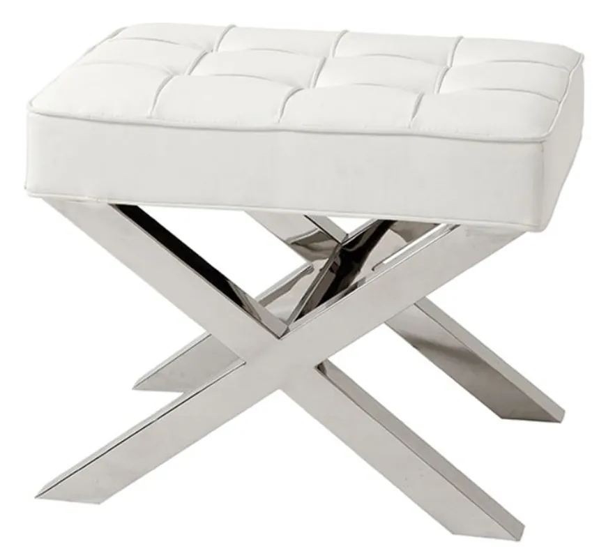 Casa Padrino taburete de lujo en plata con aspecto de cuero blanco 60 x 46 x H. 51,5 cm - muebles de diseño Nur Für Kurze Zeit