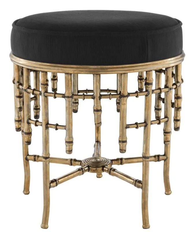 Casa Padrino taburete de diseño vintage latón / negro 45,5 x H. 50 cm - muebles de lujo Online Kaufen