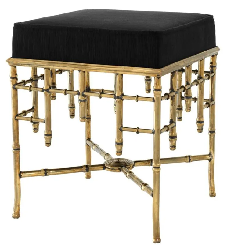 Casa Padrino taburete de diseño vintage latón / negro 40 x 40 x H. 48,5 cm - taburete de asiento de lujo Heißes Angebot