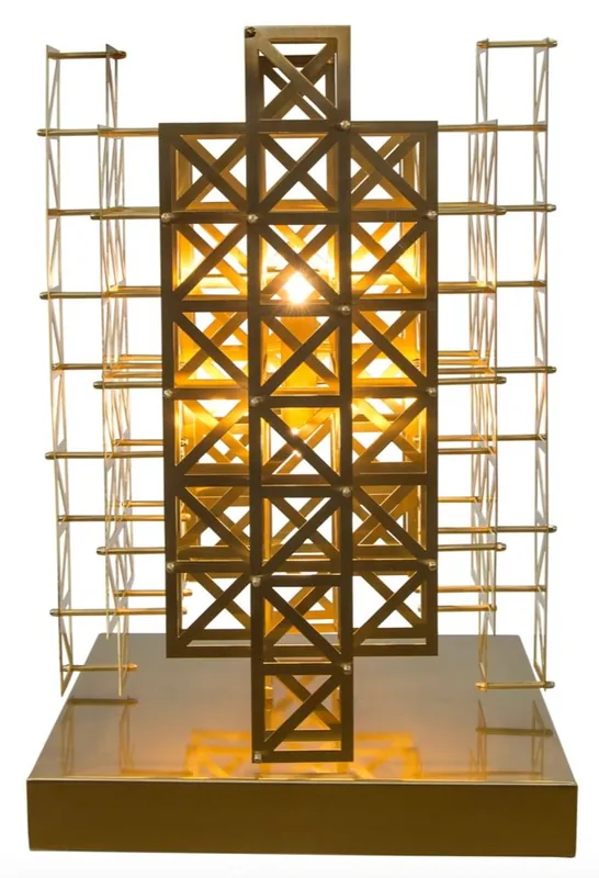 Casa Padrino diseño lámpara de mesa latón claro 45 x 45 x H. 65 cm - muebles de hotel Zertifiziert