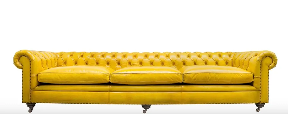 Neu Casa Padrino sofá chesterfield 3 plazas de lujo amarillo 320 x 110 x H. 71 cm - Muebles de Cuero de Lujo