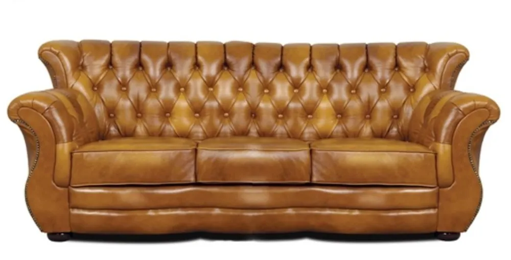 Must-Have Casa Padrino sofá 3 plazas de cuero genuino chesterfield marrón 200 x 85 x H. 90 cm - Muebles de Cuero Genuino