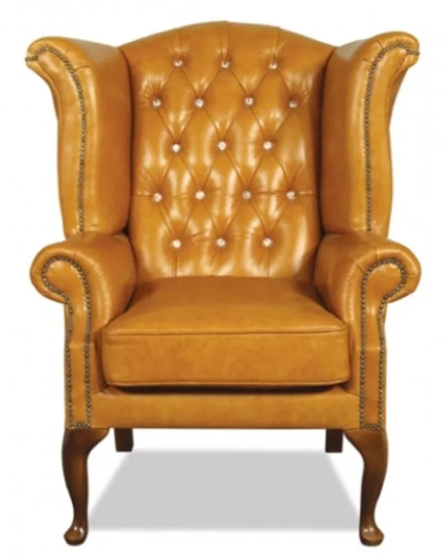 Mega-Angebot Casa Padrino sillón de cuero genuino con piedras brillantes 95 x 95 x H. 110 cm - Sillón de Orejas de Lujo