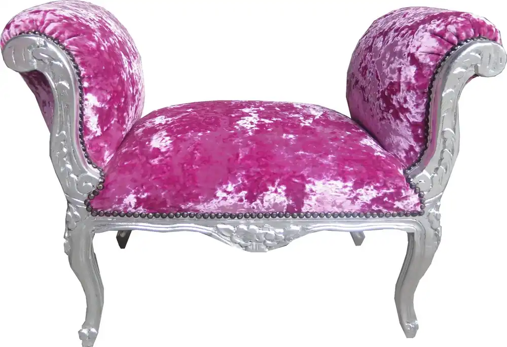 Nur Heute Casa Padrino Tabouret de bar baroque Pink Velour / Silver - Banquette - Mobilier d'époque