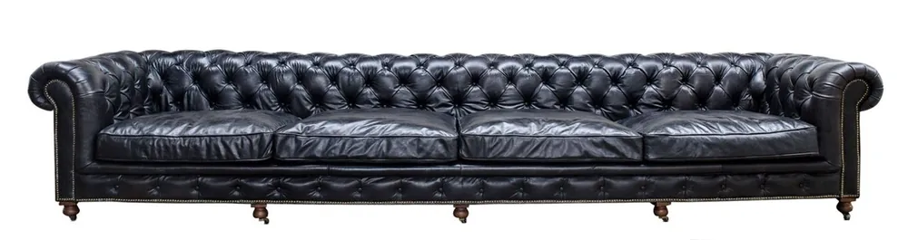 Echt Casa Padrino sofá de 6 plazas de lujo negro 410 x 120 x H. 77 cm - Muebles Chesterfield