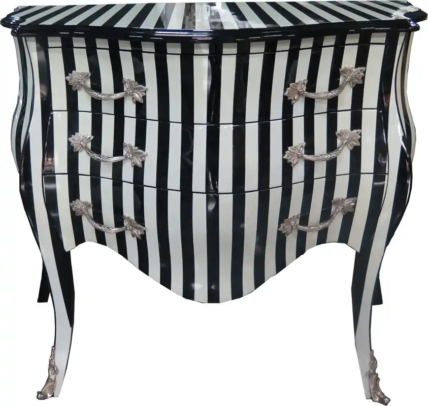 Cómoda Barroca Casa Padrino Negro / Blanco Rayas 100 cm - Muebles de estilo antiguo - Cómoda Cajonera Cómoda Rabatt