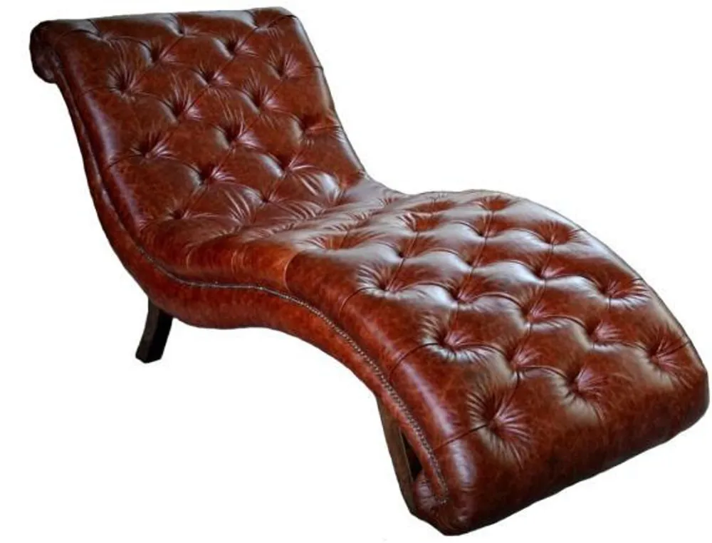 Casa Padrino Chesterfield Real Leather Relax Lounger Marrón oscuro Top-Seller