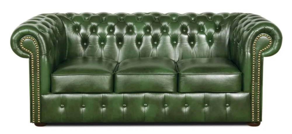 Casa Padrino Chesterfield Sofá 3 Plazas de Cuero Genuino Verde 200 x 90 x H. 78 cm - Colección de Lujo Preisknaller