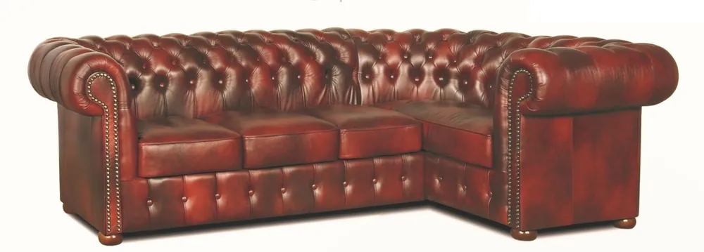Casa Padrino Chesterfield sofá esquinero de piel genuina borgoña 260 x 160 x H. 78 cm - Muebles de Salón de Lujo Neue Kollektion