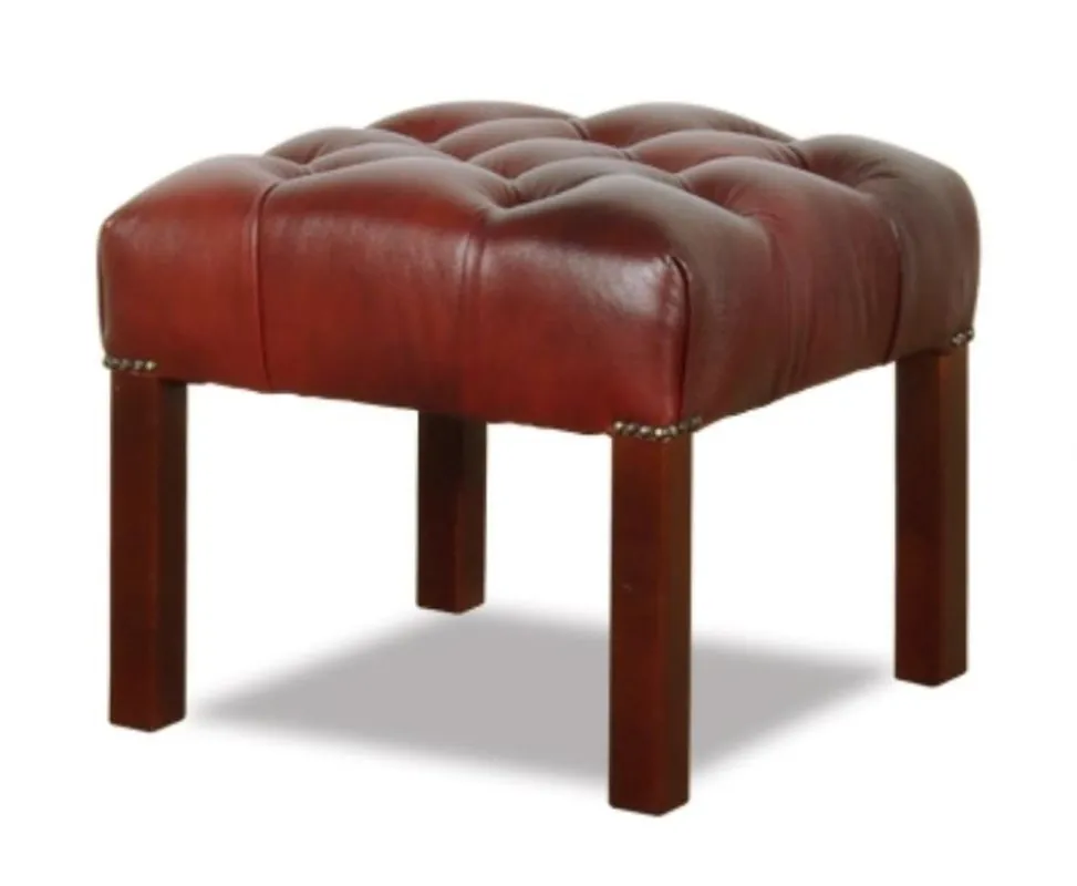 Direktkauf Casa Padrino Chesterfield taburete de cuero genuino en color borgoña con patas de marrón oscuro 50 x 50 x H. 45 cm - Mobiliario de sala de estar