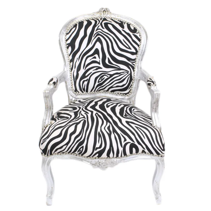 Must-Have Casa Padrino Silla de Salón Barroca Zebra / Plata con Reposabrazos - Muebles Barrocos