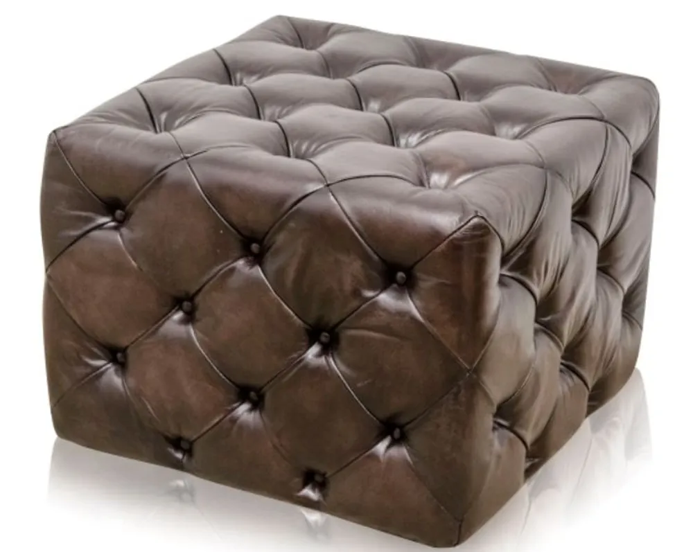 Casa Padrino reposapiés de cuero genuino de lujo yeso rojo 64 x 64 x H. 46 cm - Muebles Chesterfield Nur Für Kurze Zeit