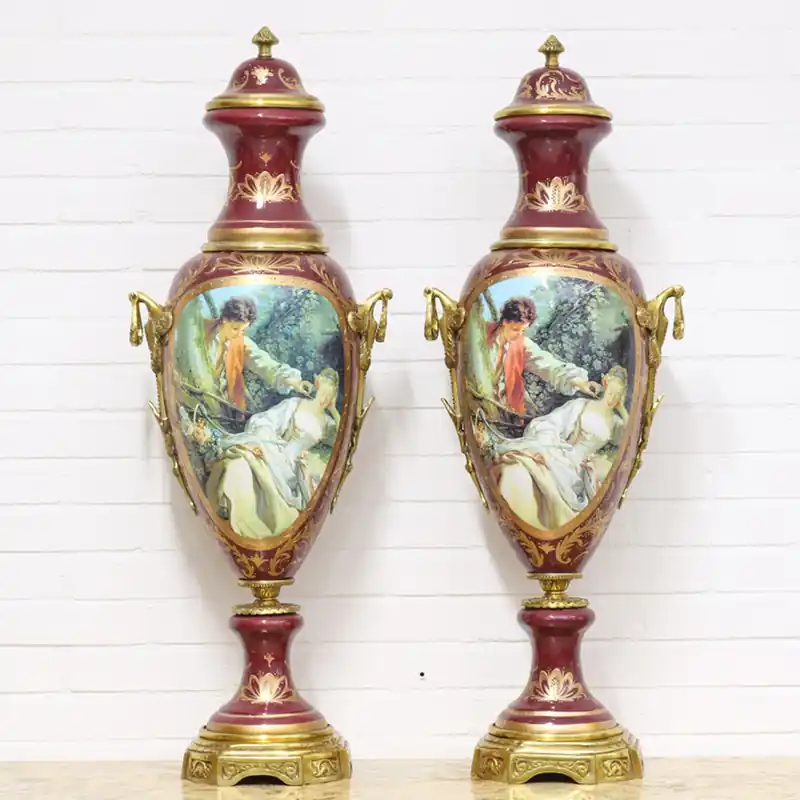 Casa Padrino floreros de porcelana de lujo rojo burdeos / dorado 30 x H. 100 cm - Decoraciones Barrocas Heißes Angebot