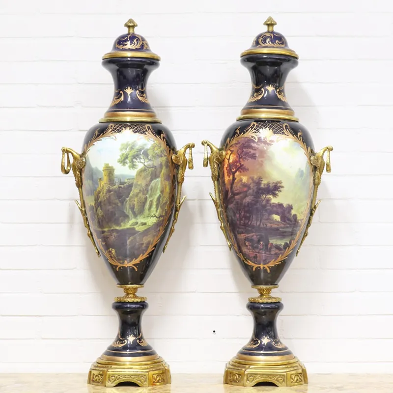 Expressversand Casa Padrino Floreros Art Deco Púrpura / Oro 30 x H. 100 cm - Floreros de Porcelana de Estilo Barroco