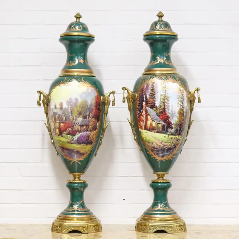 Casa Padrino Floreros Art Deco Verde / Oro 30 x H. 100 cm - Floreros de Porcelana de Estilo Barroco Jetzt Kaufen