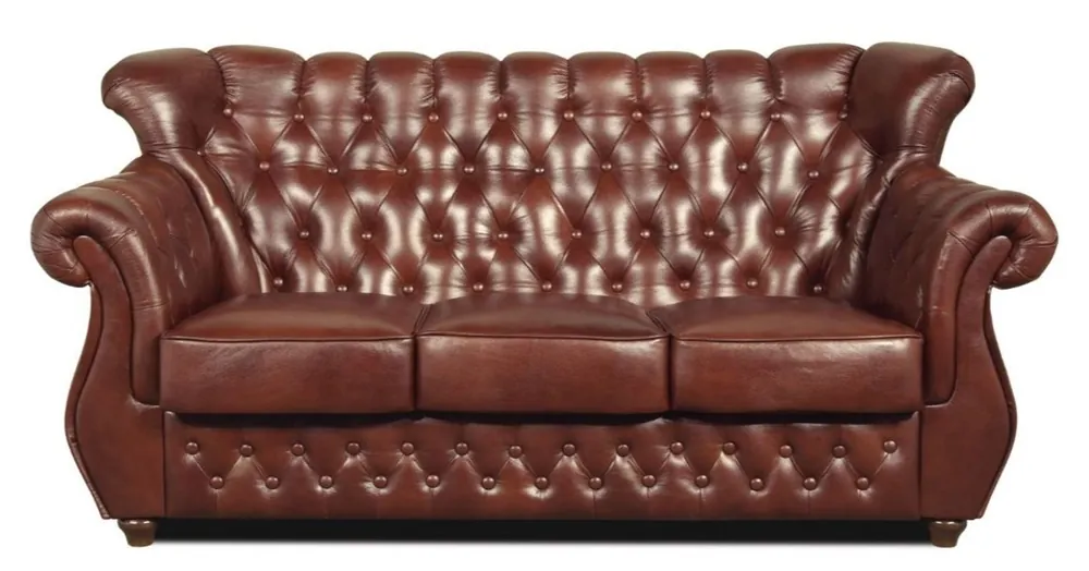 Letzte Chance Casa Padrino Chesterfield sofá de cuero genuino en color marrón con patas marrón oscuro 200 x 80 x H. 85 cm - Calidad de Lujo