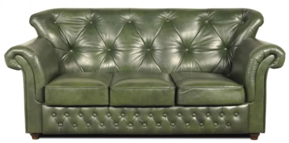 Sofort Bestellen Casa Padrino Chesterfield sofá de cuero genuino en color verde con patas marrón oscuro 200 x 80 x H. 85 cm - Calidad de Lujo
