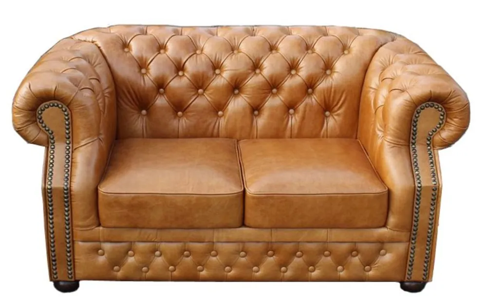 Casa Padrino lujo genuino cuero sofá 2 plazas marrón claro 180 x 90 x H. 80 cm - Muebles Chesterfield Zertifiziert