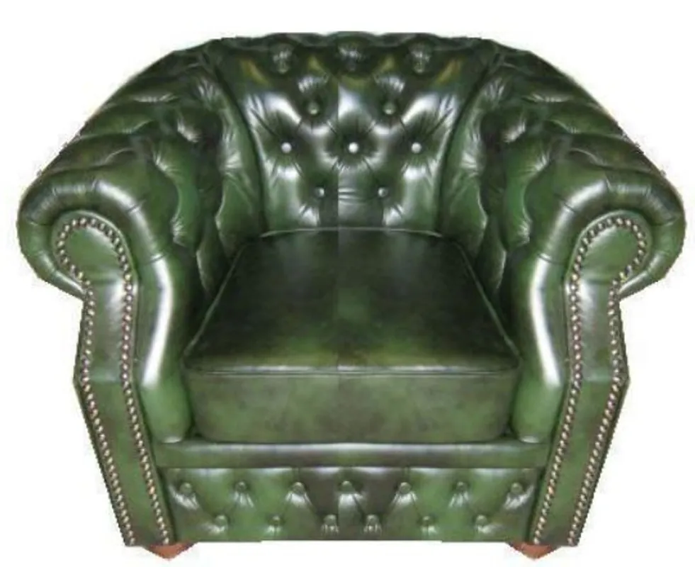 Casa Padrino sillón de cuero genuino verde oscuro 120 x 90 x H. 80 cm - Sillón Chesterfield Expressversand
