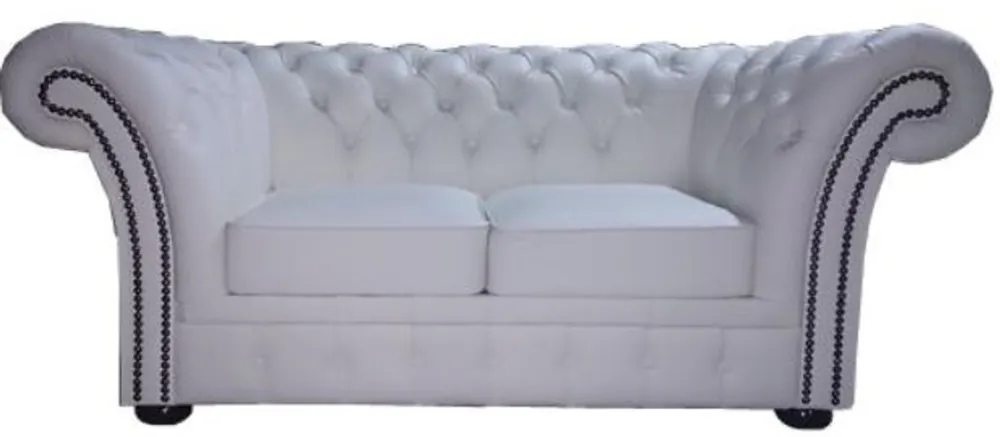 Abverkauf Casa Padrino Chesterfield sofá genuino cuero 2 plazas blanco 170 x 90 x H. 80 cm - Colección de Lujo