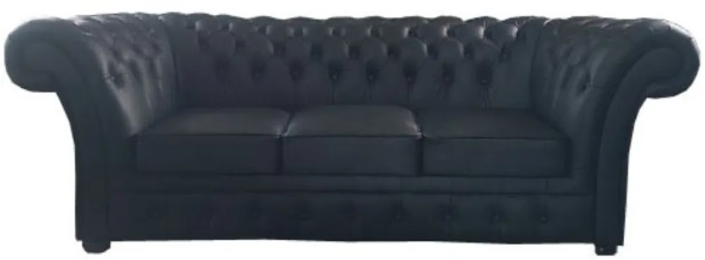 Echt Casa Padrino sofá 3 plazas de cuero auténtico negro 210 x 90 x H. 80 cm - Muebles Chesterfield