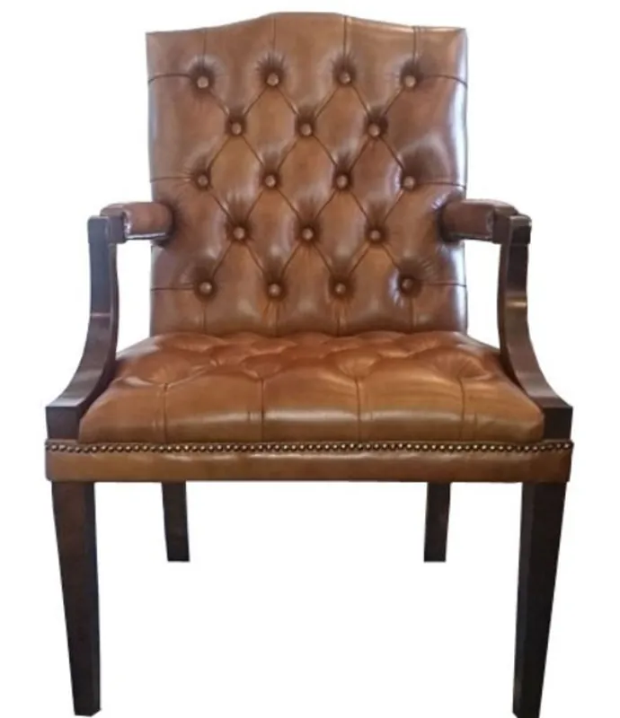 Casa Padrino silla de comedor de cuero genuino con reposabrazos en color marrón / marrón oscuro 60 x 60 x H. 100 cm - Muebles Chesterfield Nur Heute