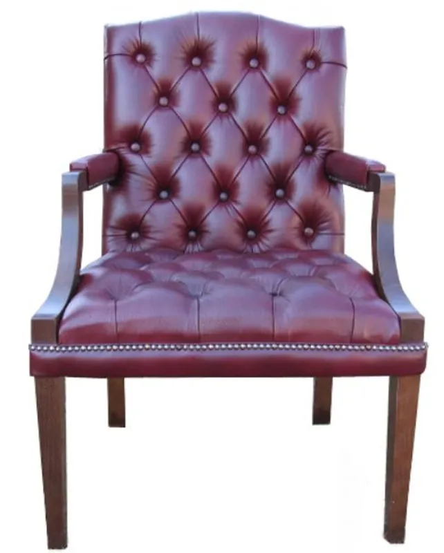Casa Padrino silla de comedor de cuero genuino con reposabrazos rojo oscuro / marrón 60 x 60 x H. 100 cm - Muebles Chesterfield Rabatt