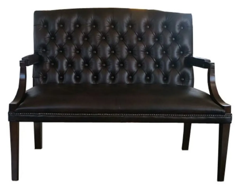 Aktuell Casa Padrino Chesterfield banco de 2 plazas de cuero genuino con brazos negro / marrón oscuro 120 x 60 x H. 100 cm - Muebles de Lujo