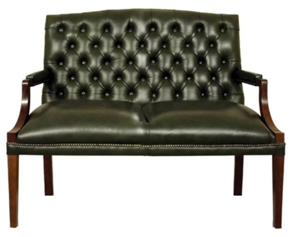 Rabatt Casa Padrino Chesterfield banco 2 plazas con reposabrazos verde oscuro / marrón oscuro 120 x 60 x H. 100 cm - Muebles de Cuero Genuino