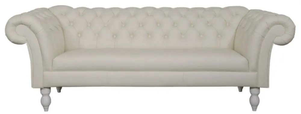 Casa Padrino sofá de 3 plazas de lujo cuero genuino blanco 210 x 90 x H. 80 cm - Muebles de Salón en Diseño Chesterfield Top-Preis