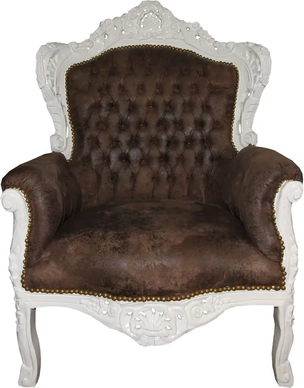 Abverkauf Casa Padrino Sillón Barroco Aspecto / Crema de Cuero Marrón - Edición Limitada