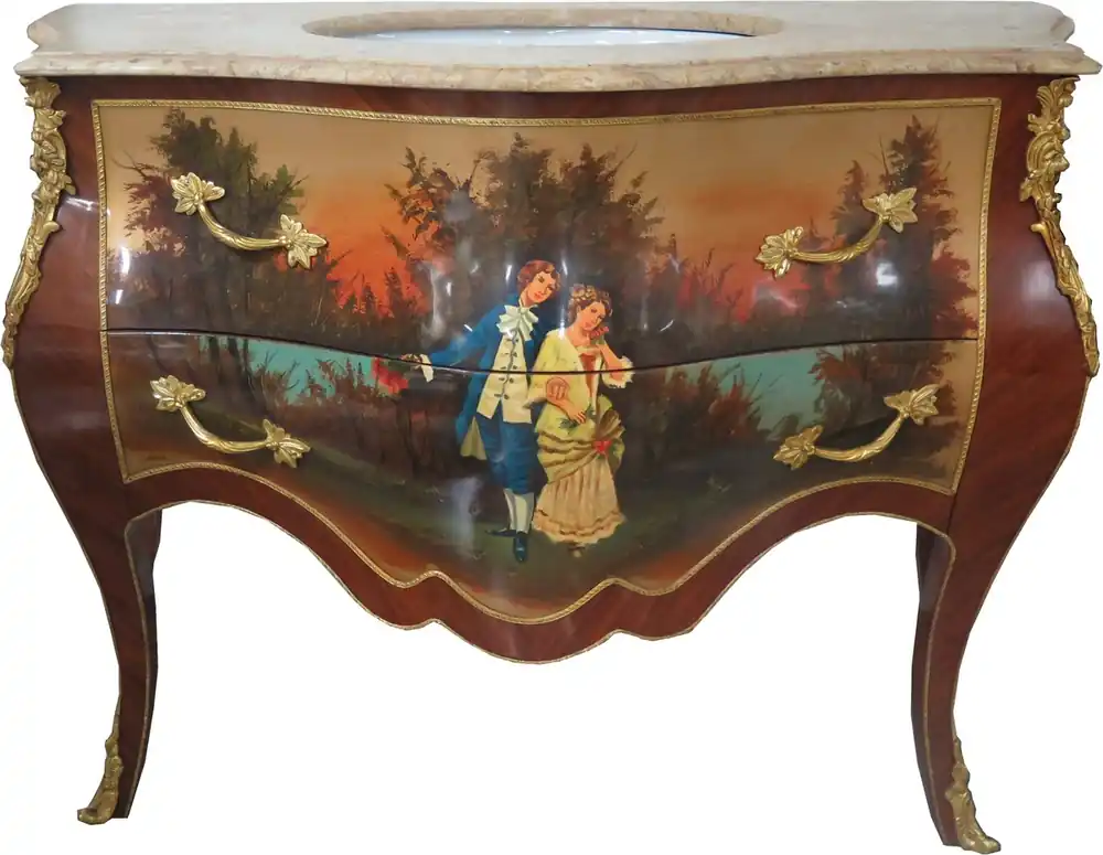 Sofort Bestellen Lavabo barroco Casa Padrino marrón con pintura y mármol crema - lujosos muebles de baño barroco