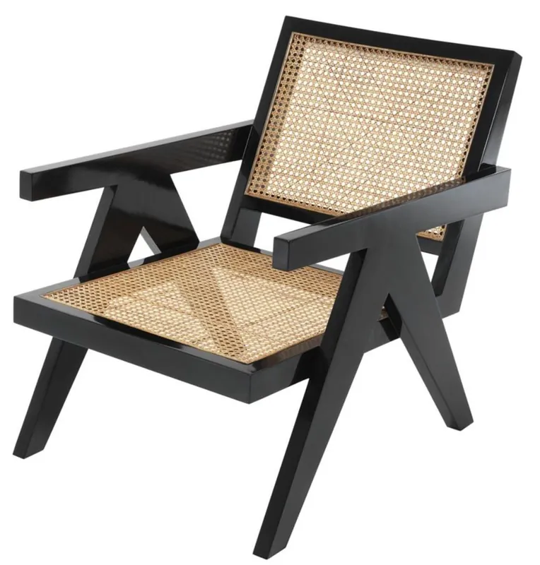 Solange Der Vorrat Reicht Casa Padrino silla de diseño con reposabrazos en color negro / natural 58 x 82 x H. 70 cm - Mobiliario de Diseño