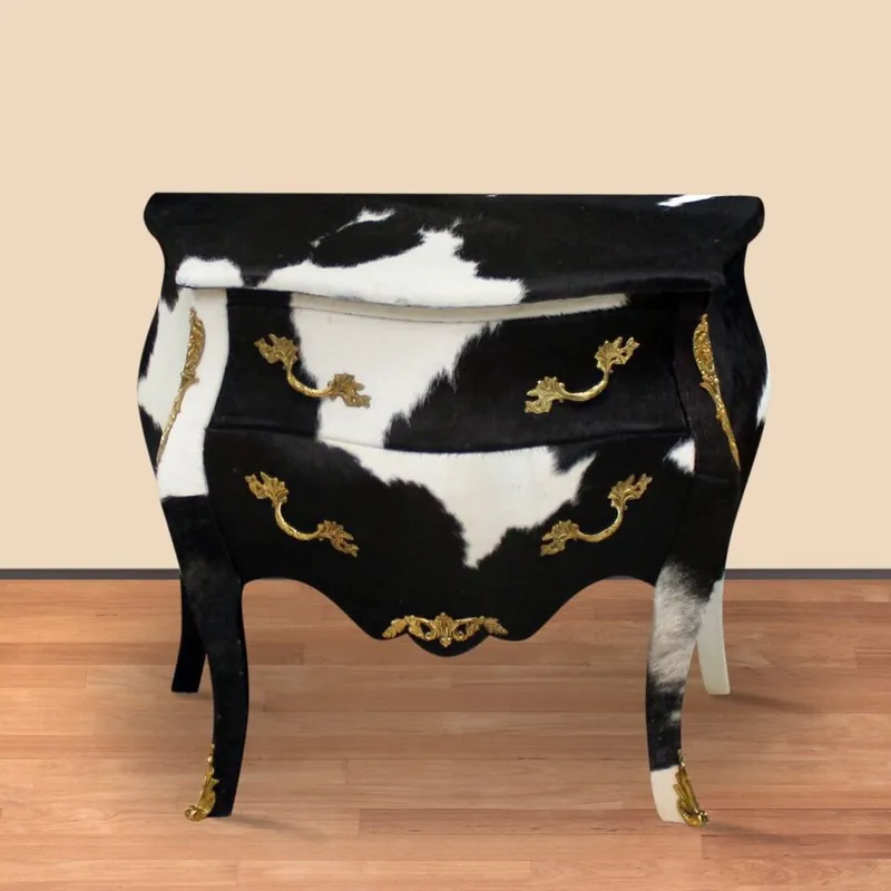 Heißes Angebot Casa Padrino barroco cómoda de cuero de vaca negro / blanco 80 x 45 x H. 75 cm - Muebles de Estilo Antiguo