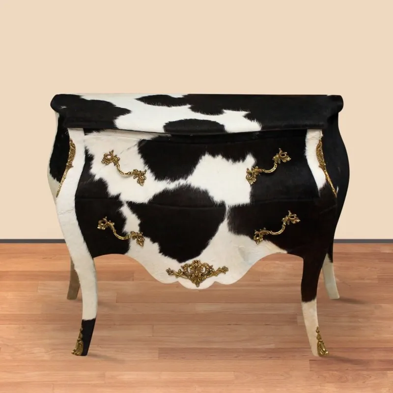 Casa Padrino barroco cómoda de cuero de vaca negro / blanco 100 x 50 x H. 80 cm - Muebles de Estilo Antiguo Neue Kollektion